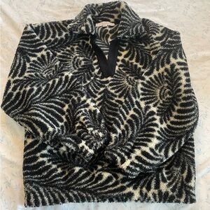 LOFT Black and Cream Fern Teddy Sweater